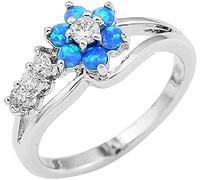 Anello da donna con fiore, opale artificiale, diamante simulato, scava fuori un piccolo anello, gioielli, regali, blu, 10 Deft e Professional