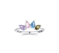 Anello da donna con gemme multicolori, in argento platino 950, misura 16 (17,8)