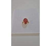 ANELLO Da Donna Con Pietra CORALLO ROSSO Ovale In ORO GIALLO 18 Karati 750/1000