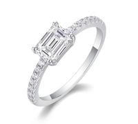 Anello da donna con pollice, anello da donna, elegante mezza eternità, 1 ct, moissanite rettangolare in argento bianco 14 carati, misura 50 (15,9)
