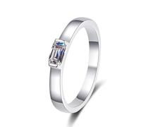 Anello da donna con pollice, anello da donna, in oro bianco, rettangolare con 0,5 carati, bianco smeraldo, diamante coltivato da laboratorio, 16 (17,8), Oro bianco 14 carati (585), Diamante coltivato