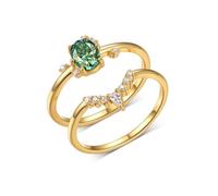 Anello da donna con pollice, anello da donna, set da 2 anelli con taglio ovale verde, 1 ct moissanite in oro giallo 14 carati, misura 60 (19,1)