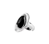 Anello da donna con zircone ovale nero, anello aperto vintage resistente hip hop, anello unico alla moda, anello versatile per dito indice