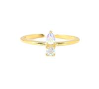 Anello da donna con zirconi delicati, stile vintage, anello aperto, regolabile con taglio a goccia colorato, zirconi in oro giallo, Oro giallo 14 carati, Zirconia cubica