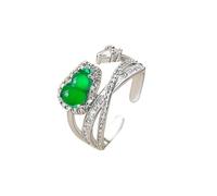 Anello da donna con zucca verde giada naturale con polsino aperto regolabile in argento sterling S925 Anello di dichiarazione di gioielli di buona fortuna