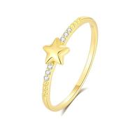Anello da donna delicato, anello celebrità migliore amica, stella con diamanti rotondi, oro giallo 18 carati, misura 18 (18,5)