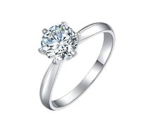 Anello da donna delicato anello dell'amicizia in oro bianco 9 K 2 mm di larghezza, nastro lucido con 6 denti moissanite 0,5 ct argento misura 47 (15,0)