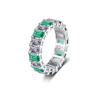 Anello da donna delicato anello di fidanzamento in oro bianco quadrato eternità con 10,5 carati bianco verde smeraldo taglio in laboratorio diamante allevato e smeraldo, 16 (17,8), Oro bianco 18