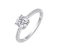 Anello da donna, delicato anello per l'eternità con moissanite rotonda 1 carati, in argento bianco 9 carati, misura 63 (20,1)