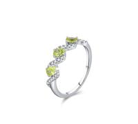 Anello da donna delicato e sottile, con motivo a onde intrecciate, con peridoto ovale da 0,25 carati e moissanite rotonda in oro bianco 14 carati, misura 61 (19,4)