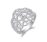 Anello da donna delicato sottile, anello da donna, fidanzamento 12 mm, anello cavo ovale con moissanite 0,5 carati, argento bianco 18 carati, misura 16 (17,8)