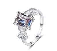 Anello da donna delicato sottile, anello da donna in oro bianco quadrato con taglio smeraldo bianco 3 carati diamante coltivato da laboratorio, 49 (15.6), Oro bianco 14 carati (585), Diamante