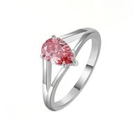 Anello da donna delicato sottile, delicato anello da donna a goccia solitario con diamante artificiale rosa 1 ct, Oro bianco 14 car, Diamante artificiale.