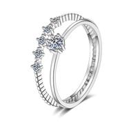 Anello da donna delicato sottile, in oro bianco, set da 2 pezzi, con taglio rotondo da 0,1 carati, diamante coltivato da laboratorio, 12 (16,6), Oro bianco 14 carati (585), Diamante coltivato da