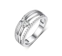 Anello da donna delicato sottile Pinky Anello da donna a tre file con taglio rotondo 0,3 ct moissanite 9 k oro bianco bianco misura 47 (15,0)