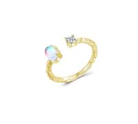 Anello da donna delicato sottile, stile vintage, motivo irregolare con pietra di luna in oro giallo, Oro giallo 14 carati, Pietra di luna