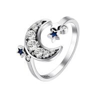 Anello da donna di alta qualità, con apertura regolabile, misura libera, elegante, alla moda, con stella, luna, anniversario, compleanno, leggero e facile da tenere in mano, per professionisti della