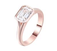 Anello da donna di fidanzamento, anello occidentale lucido con moissanite taglio smeraldo oro rosa, H 1/2, Oro rosa 18 carati, Moissanite