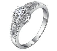 Anello da donna elegante, anello da matrimonio, in argento, da donna, con zircone cubico bianco, anello per i regali della fidanzata, misura 11,5-61,5, Cristallo, Zirconie sintetico