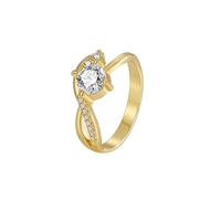 Anello da donna, elegante, con taglio rotondo, moissanite, oro giallo, ideale come regalo per la migliore amica, oro giallo 9 K, Moissanite