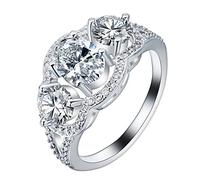 Anello da donna falange, anello personalizzabile in argento con 3 zirconi ovali, anelli di compleanno per lei misura 51.5-61.5, Cristallo, Zirconie sintetico