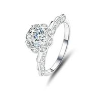 Anello da donna impilabile, anello da donna con ala d'angelo con moissanite rotonda da 1 ct in oro bianco/platino 950