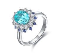 Anello da donna in argento 925, con girasole artificiale da 3,09 carati, 54 (17,2), Tormalina paraiba prodotta