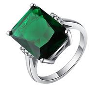 Anello da donna in argento con 4 griffe e zirconia cubica verde smeraldo, ideale come regalo per San Valentino, P 1/2, Cristallo, Zirconia cubica