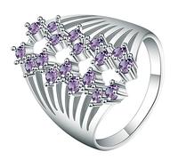 Anello da donna in argento con zirconia cubica rotonda a quattro spille, per le donne di Natale, misura 1,5-61,5, Cristallo, Zirconie sintetico