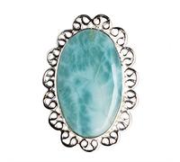 Anello da donna in argento Sterling 925 con larimar elegante cabochon 26 x 16 mm, pietra multicolore, set di lunetta bohémien, anello di dichiarazione fatto a mano con pietre preziose, K 1/2, Pietra