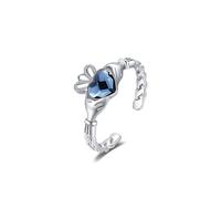 Anello da donna in argento Sterling 925 con nodo celtico e cuore in cristallo blu irlandese, regolabile, fascia nuziale avvolgente