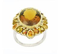 Anello da donna in argento Sterling 925 massiccio al quarzo champagne tormalina con pietre preziose naturali, anello in argento sterling, P 1/2, Pietra preziosa., Quarzo champagne, tormalina