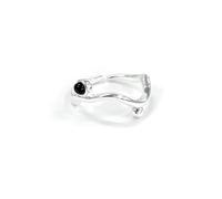 Anello da donna in argento Sterling S925 con agata nera naturale, anello irregolare di alta qualità, Adjustable opening (size 10-13), Metallo, Zirconia cubica