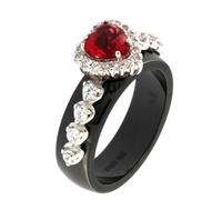 Anello da Donna in Ceramica Nera ARGCN22 con Pietra Cuore Rosso e Argento 925