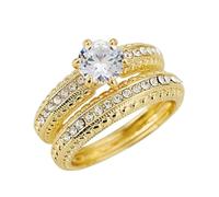 Anello da donna in due pezzi, taglio rotondo, in oro Sterling, per fidanzamento e matrimonio, per uomini e donne, Acciaio inossidabile, Nessuna pietra preziosa