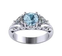 Anello da donna in filigrana vintage con pietra preziosa simulata blu | Anello decorativo in stile retrò, intagliato, color argento, ideale come regalo per matrimoni, feste di nascita