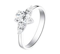 Anello da donna in oro 375, anello di fidanzamento da donna in oro bianco 9 carati, semplice lacrima, moissanite, 45 (14.3), Moissanite