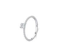 Anello da donna, in oro bianco, 18 carati, con perline solitarie, 4 rapporti, diamante rotondo 0,25 ct, misura 56 (17,8)