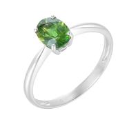 Anello da donna in oro bianco 18 carati, con zaffiro verde, ovale, a 4 denti con forma ovale e 1,18 carati di zaffiro verde, 12 (16,6), metallo prezioso, Zaffiro