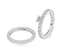 Anello da donna in oro bianco 9 carati, 2 pezzi, moissanite, 20 (19,1), Moissanite