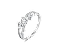 Anello da donna in oro bianco 9 K/14 carati, con pietre incastonate a croce, 20 (19,1), metallo prezioso, Moissanite