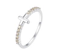 Anello da donna in oro bianco 9 K/14 carati giallo chiaro citrino, anello croce da donna, 47 (15.0), metallo prezioso, Citrino