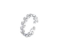 Anello da donna in oro bianco con foglie e pietre intarsiate con moissanite per il compleanno, Oro bianco 9 K, Moissanite