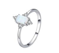 Anello da donna in oro bianco rombo con taglio rettangolo azzurro opale regalo per donne, Oro bianco 9 K, Opale