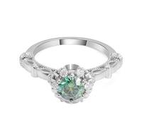 Anello da donna in oro bianco, stile occidentale, con moissanite rotonda verde, L 1/2, Oro bianco 14 carati, Moissanite