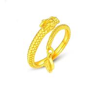 Anello da donna in oro giallo 24 carati, con ciondolo a forma di drago alla moda, per moglie e mamma, 16 (17,8), Senza Gemstone