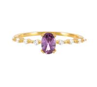 Anello da donna in oro giallo 9 K/14 carati, ametista rotonda con forma ovale viola, 57 (18.1), Ametista