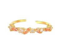 Anello da donna in oro giallo 9 K/14 carati, con zaffiro, regolabile, impilabile, anello aperto con zirconi, 18 (18,5), metallo prezioso, Zaffiro arancione
