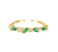 Anello da donna in oro giallo 9 K/14 carati, realizzato in laboratorio, con smeraldo, marchese, impilabile, gioiello aperto regolabile per donna, 47 (15.0), Peridoto Smeraldo prodotto in laboratorio