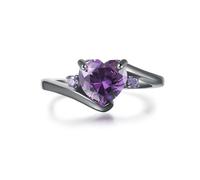 Anello da donna in oro nero, anello viola zircone a forma di cuore, commercio all'ingrosso di gioielli, No. 12, Acciaio inossidabile, Giada